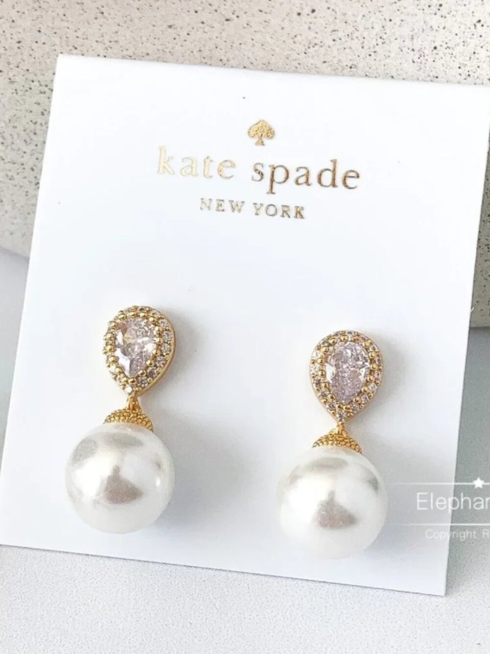 Kate Spade New York Crystal Faux Pearl Drop Earrings Gold Tone Teardrop